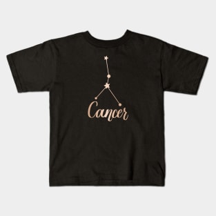 Cancer Zodiac Constellation in Rose Gold - Black Kids T-Shirt